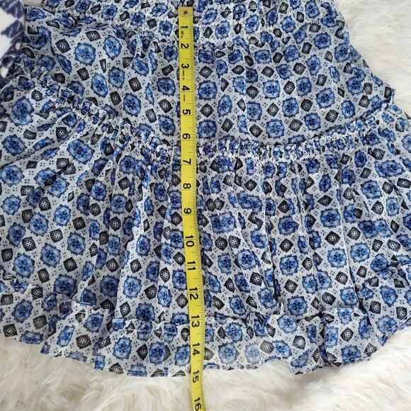 Misa LA Zonia Blue/White Geometric Off-Shoulder Chiffon Mini Dress XS - Picture 12 of 14
